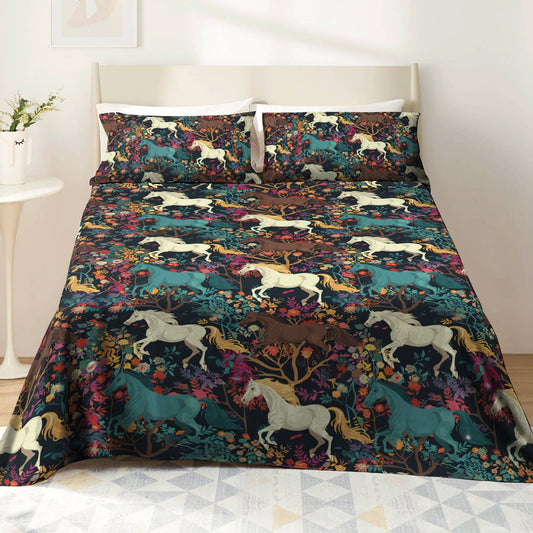 Shineful 4-Piece Bed Sheet Set Horse Floral