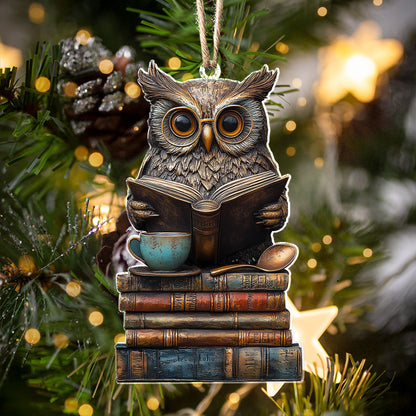 Glänzendes 2D-Ornament aus Acryl – Wise Owl Bookish