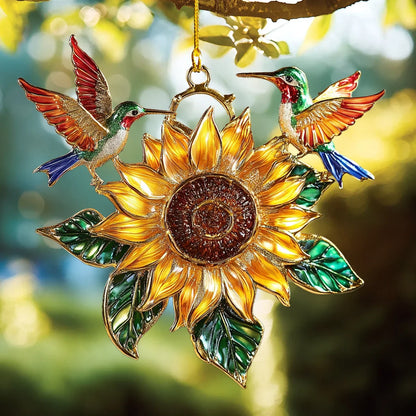 Shineful 2D Acrylic Ornament Golden Sunflower & Hummingbird Harmony