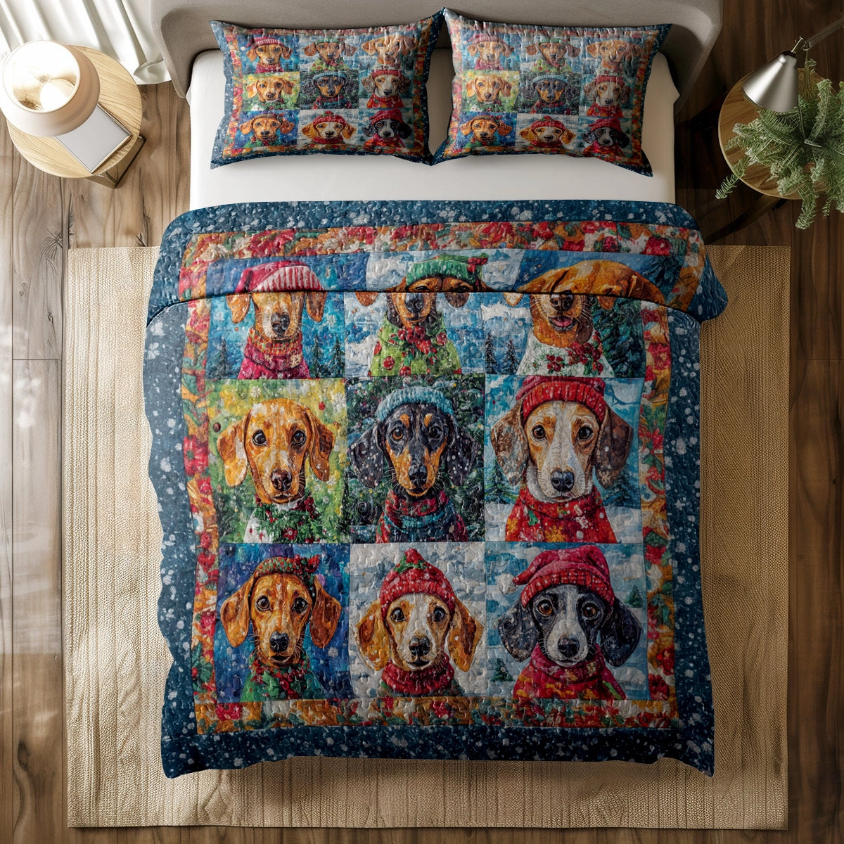 Shineful All Season Quilt 3-Piece Set - Dachshund Winter Wonderland