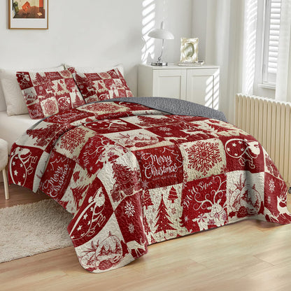 Shineful All Season Quilt 3-teiliges Set Rot Frohe Weihnachten 