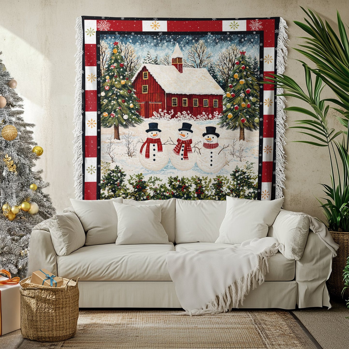 Shineful Woven Tapestry Throw Blanket - Country Christmas Charm