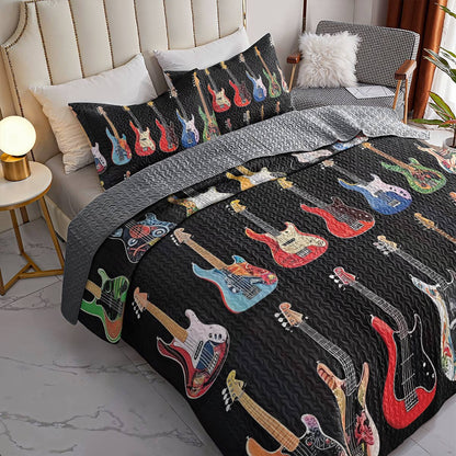 Shineful All Season Quilt 3-Piece Set - Vibrant Strings Guitar