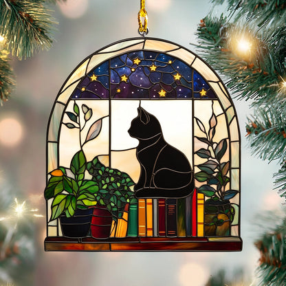 Glänzendes Acryl-Ornament „Ruhige Lesezeit“ einer Katze