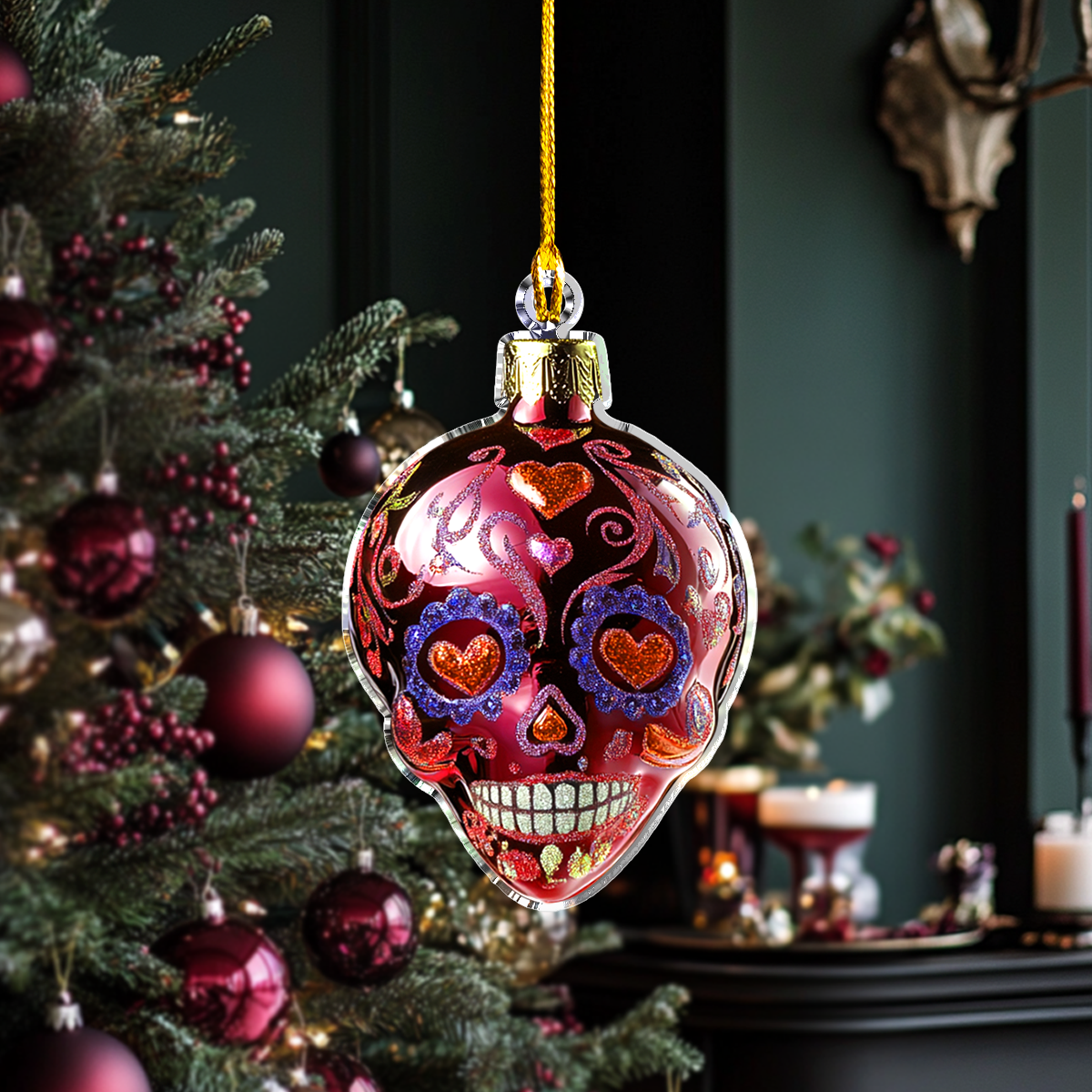 Shineful 2D Acrylic Ornament Vibrant Skull Christmas Lights