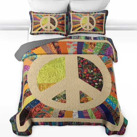 Ensemble de courtepointe toutes saisons Shineful 3 pièces - Patchwork Peace Hippie