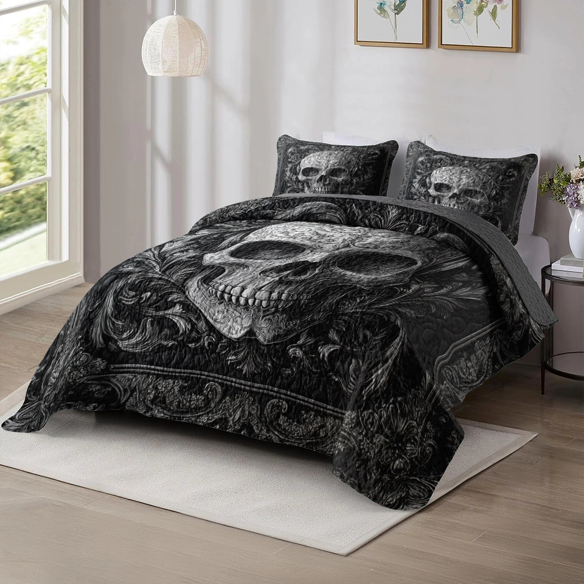 Shineful All Season Quilt 3-Piece Set - Mystic Shadows Skull