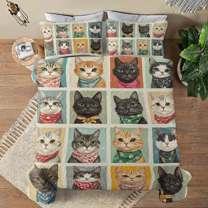 Shineful All Season Quilt 3-Piece Set Feline Faces