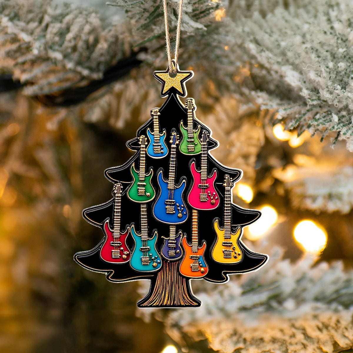 Glänzendes 2D-Ornament aus Acryl – Gitarre rockt um Weihnachten