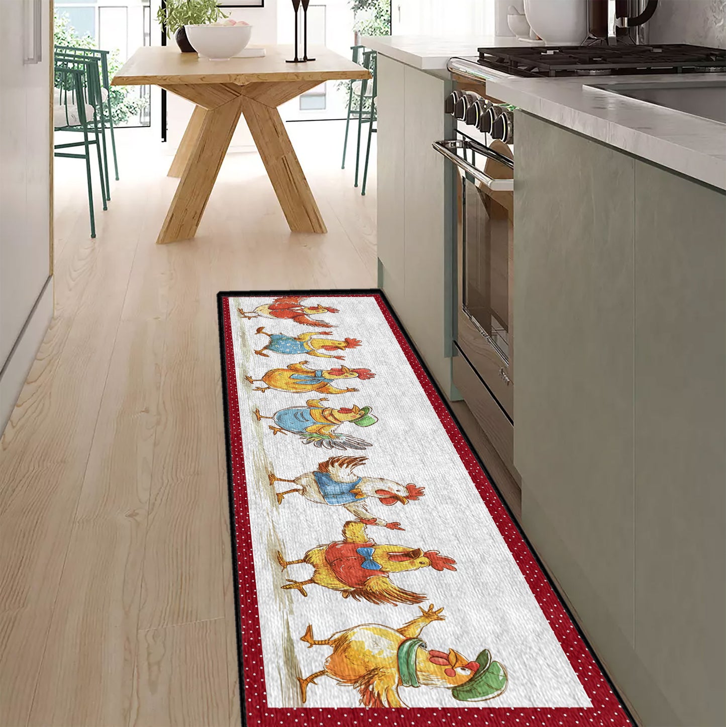 Shineful Ultra-Thin Non Skid Floor Mat, Kitchen Rugs Chicken Dancing