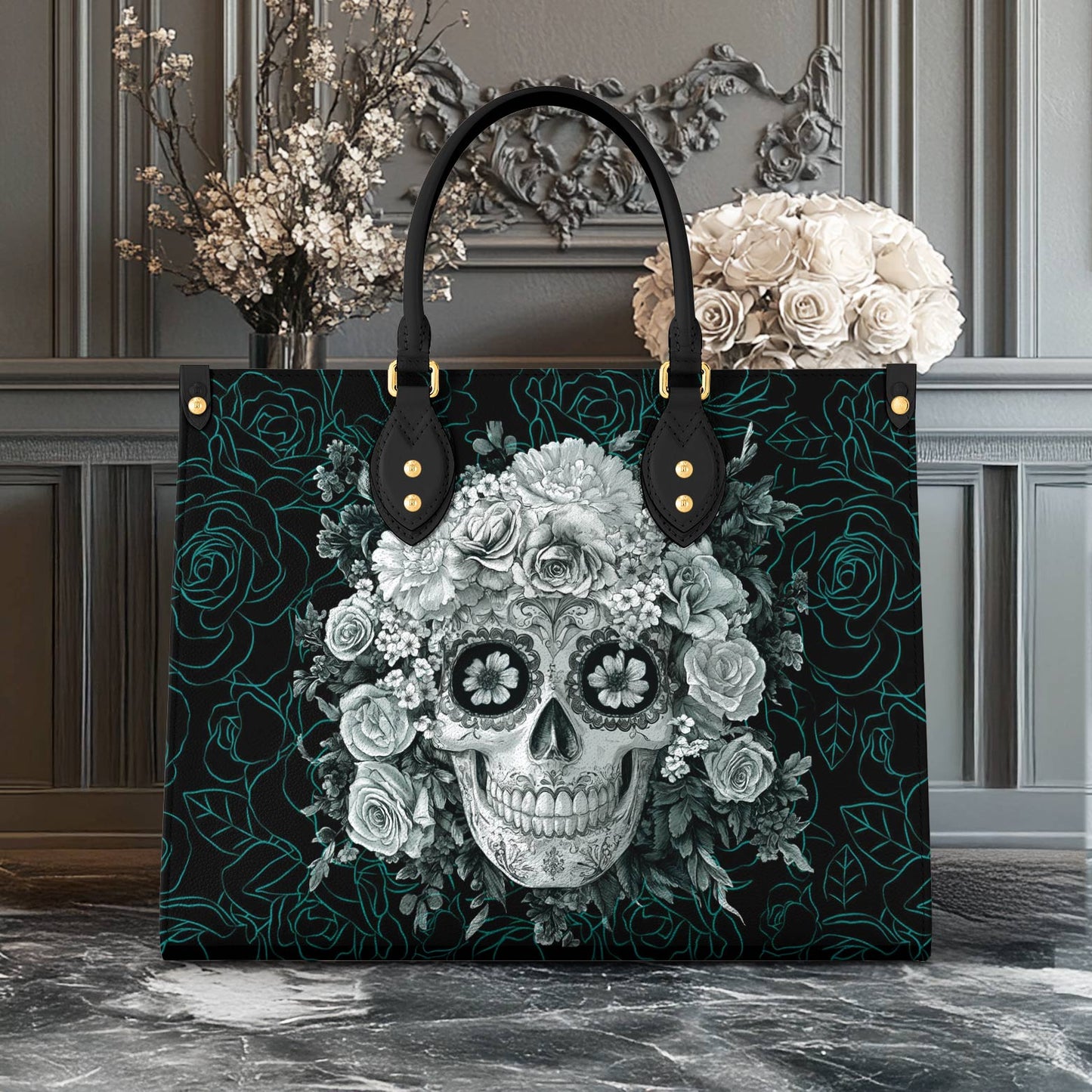 Shineful Leather Bag Gothic Elegance Skull Floral