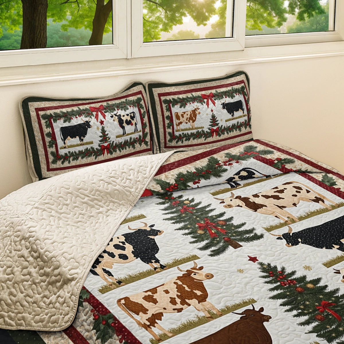 Shineful All Season Quilt 3-Piece Set Beautiful Christmas Cattle