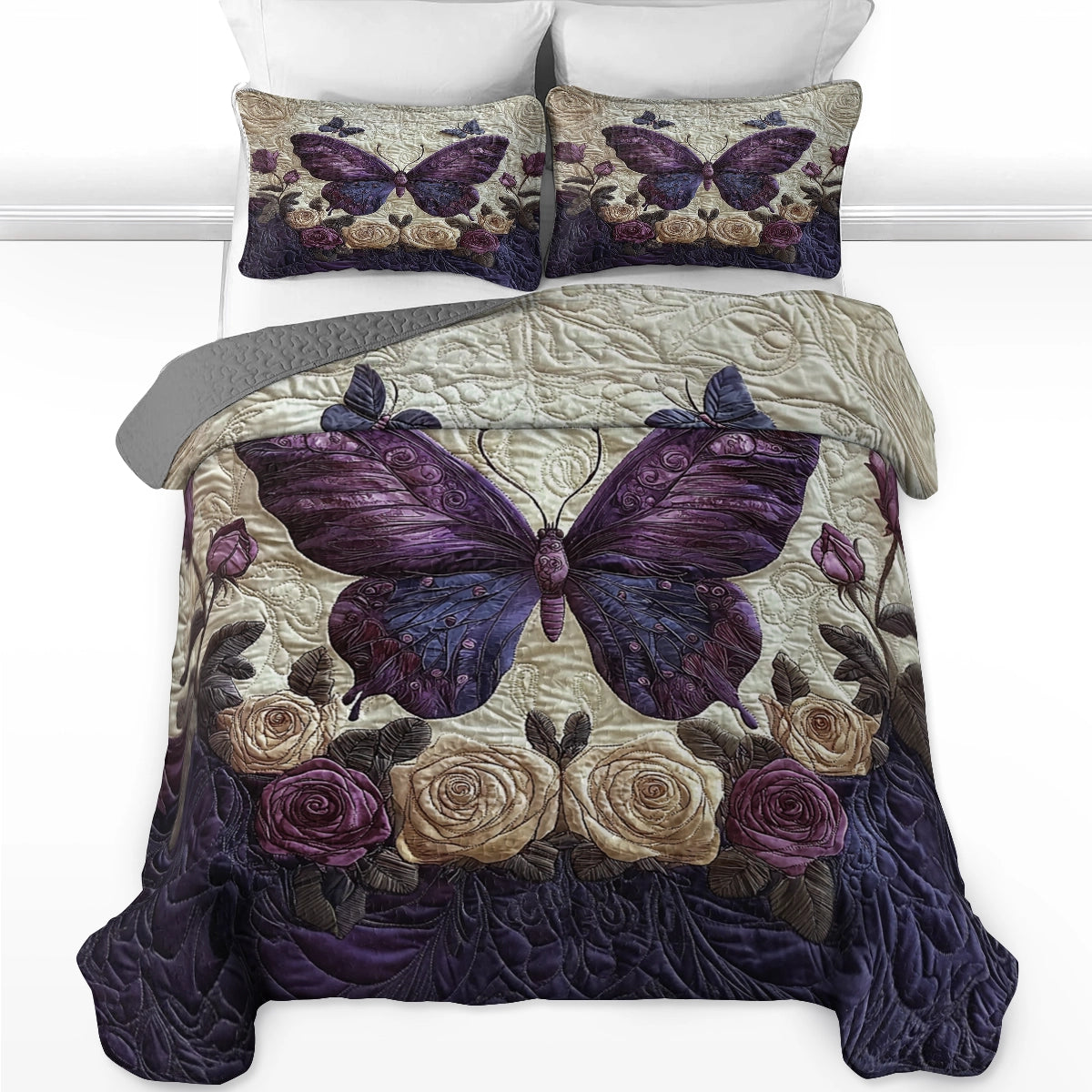 Ensemble de courtepointe toutes saisons Shineful 3 pièces Luxe Butterfly Comfort