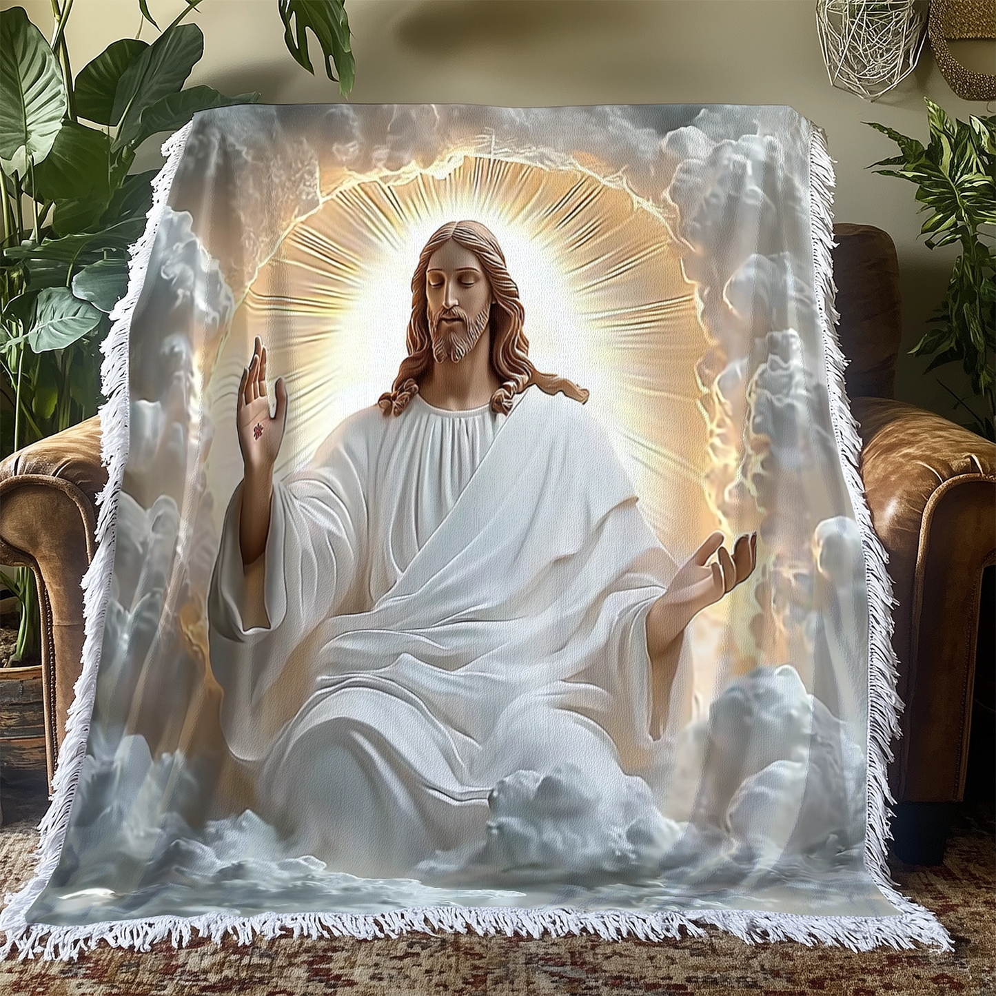 Shineful Woven Tapestry Throw Blanket Divine Light of Peace