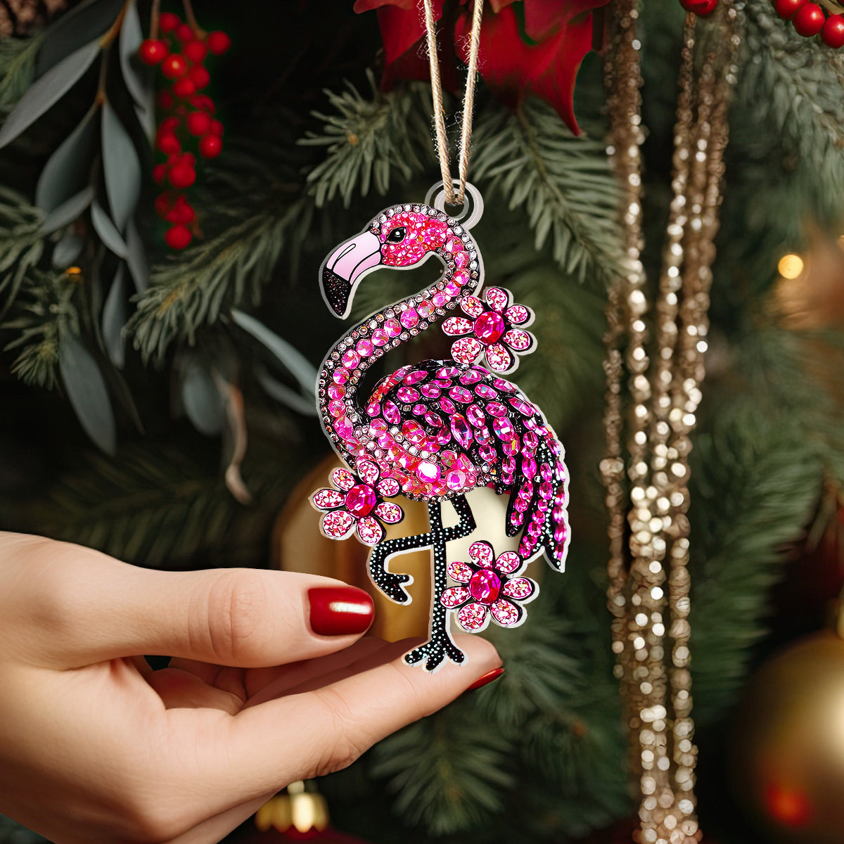 Shineful 2D Acrylic Ornament Twinkling Floral Flamingo