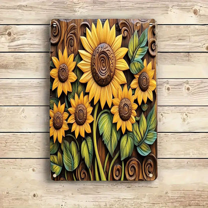 Glänzendes 2D-Flachdruck-Blechschild „Vintage Sunflowers“