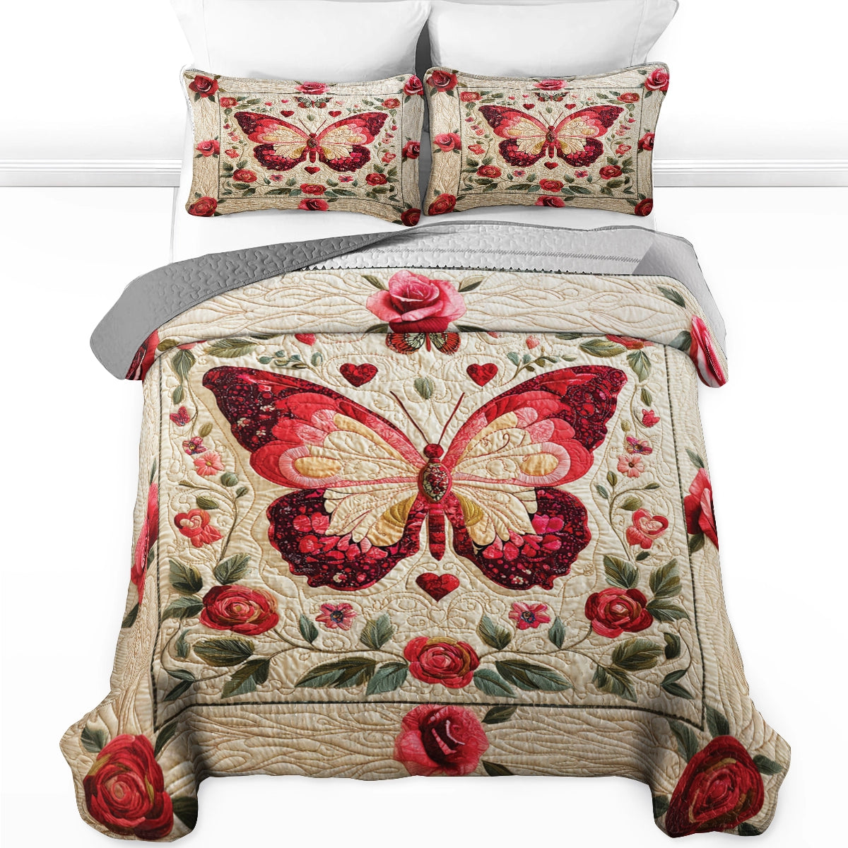 Shineful All Season Quilt 3-Piece Set Romantic Butterfly Bliss