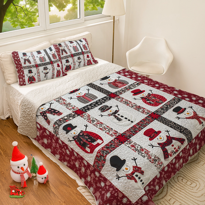 Shineful All Season Quilt 3-Piece Set Festive Snowman Patchwork