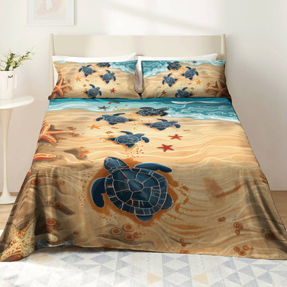 Shineful 4-Piece Bed Sheet Set Turtle Ocean