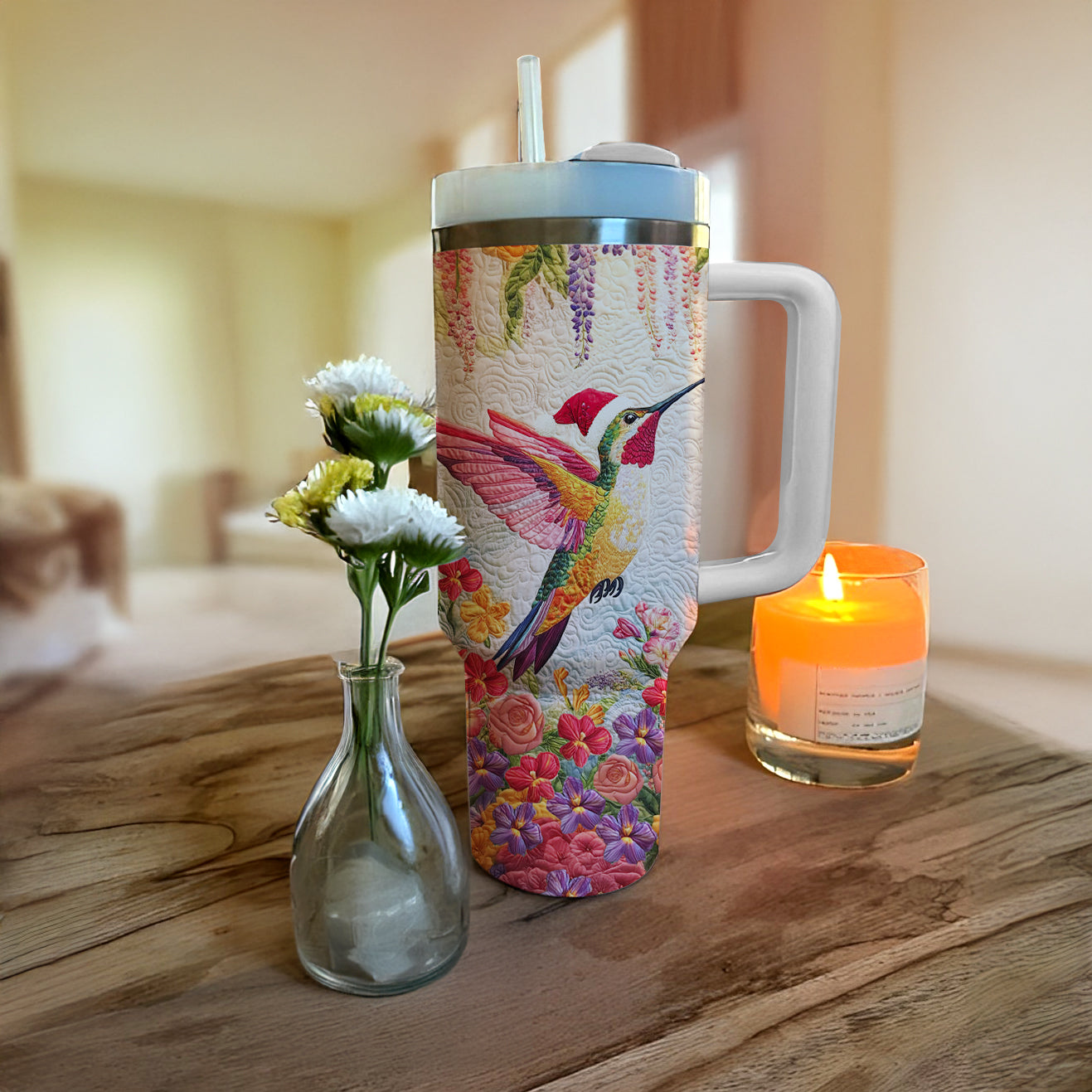 Shineful Tumbler Floral Christmas Hummingbird