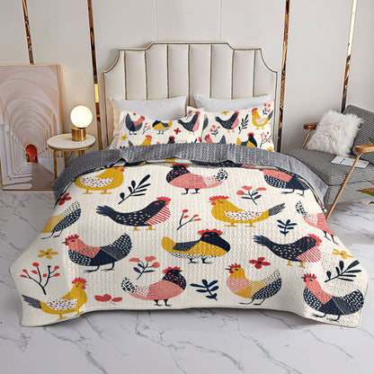 Shineful All Season Quilt 3-Piece Set Chicken Funny Happy