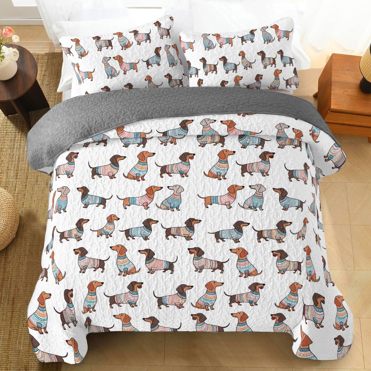 Shineful Quilt 3-Piece Set Playful Dachshunds