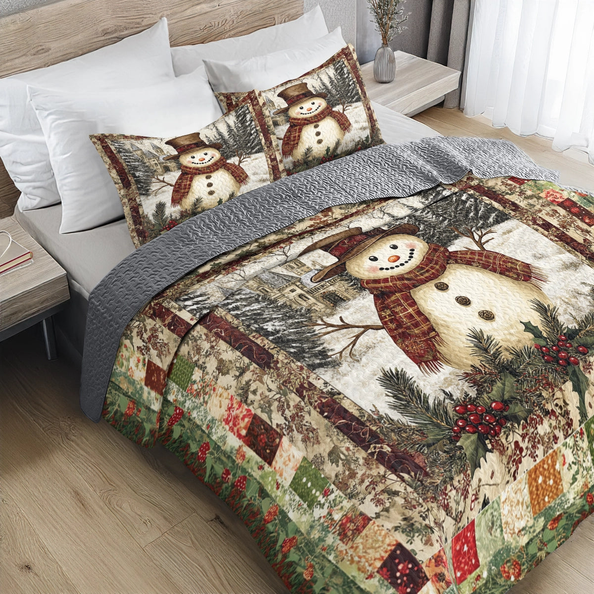 Shineful All Season Quilt 3-Piece Set - Vintage Snowman