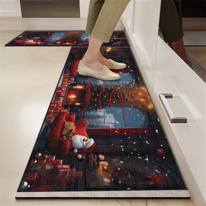 Shineful Ultra-Thin Non Skid Floor Mat, Kitchen Rugs Santa’s Cozy Fireside