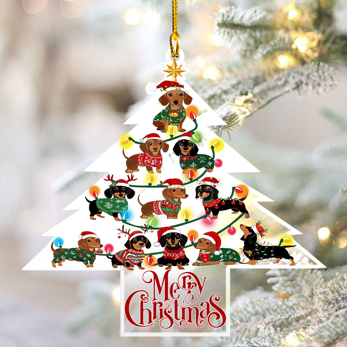 Shineful 2D Acrylic Ornament - Dachshund Christmas Tree Delight