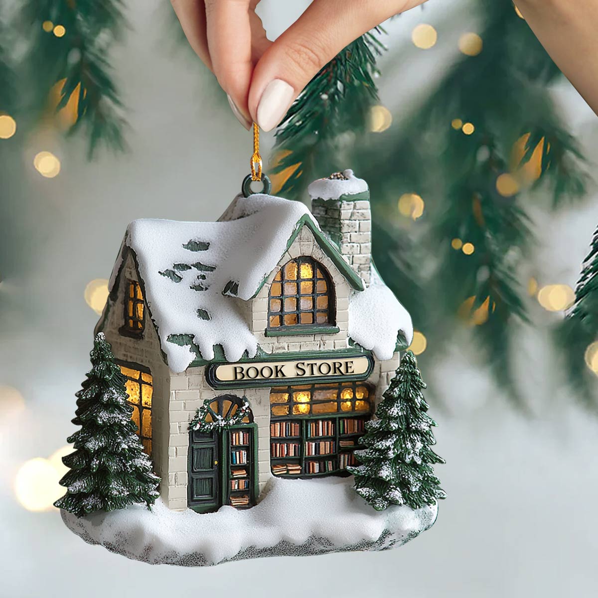 Shineful 2D Acrylic Ornament Snowy Bookstore Christmas