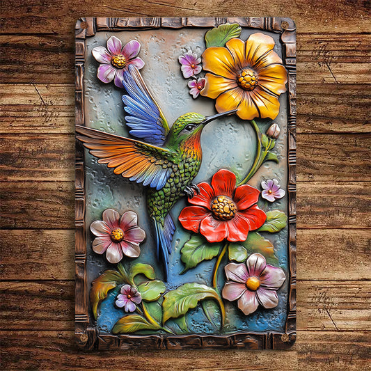 Shineful 2D Metal Sign Vibrant Floral Hummingbird