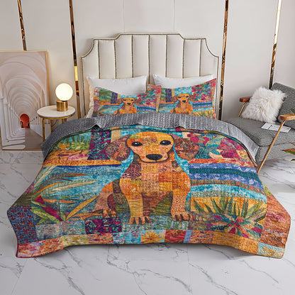 Shineful All Season Quilt 3-Piece Set Dachshund Delight Patchwork