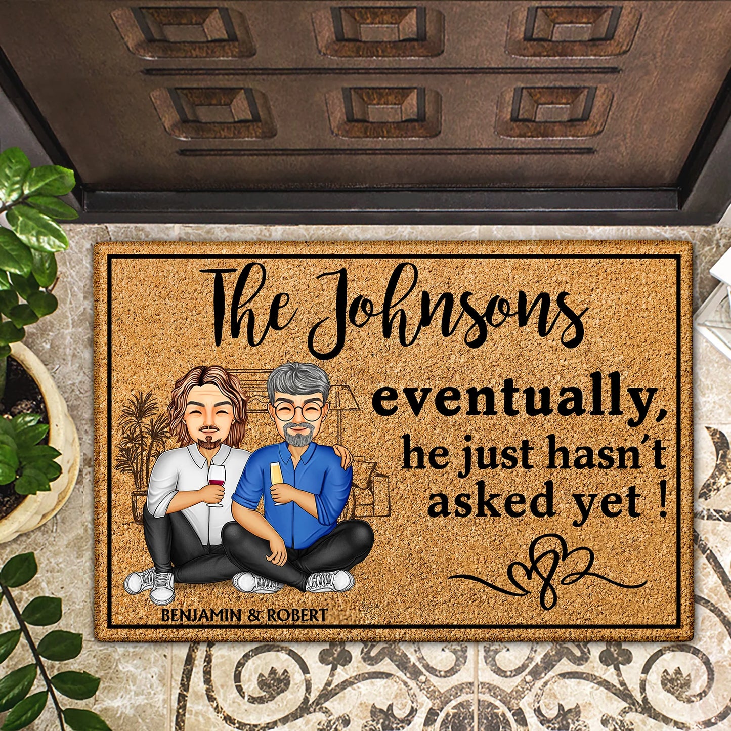 Shineful Doormat Gift For Couples - Family Couple Eventually He Just Hasn‘t Asked Yet, Personalized Door Mat