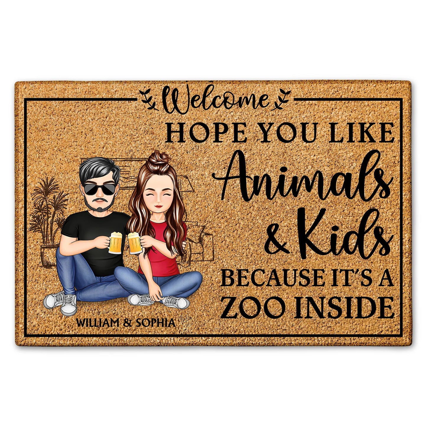 Shineful Doormat Hope You Like Animals And Kids, Personalized Door Mat, Anniversary, Birthday, Home Decor Gift For Spouse, Lover, Husband, Wife, Boyfriend, Girlfriend, Couple