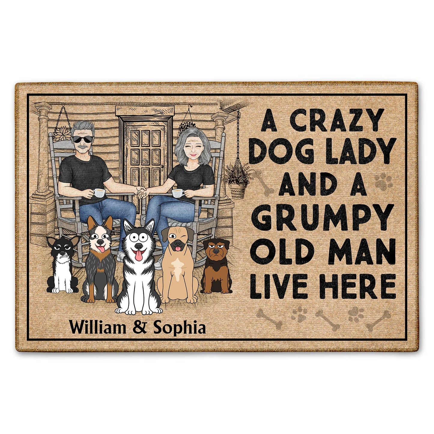 Shineful Doormat A Crazy Dog Lady And Her Grumpy Old Man Live Here Personalized Door Mat