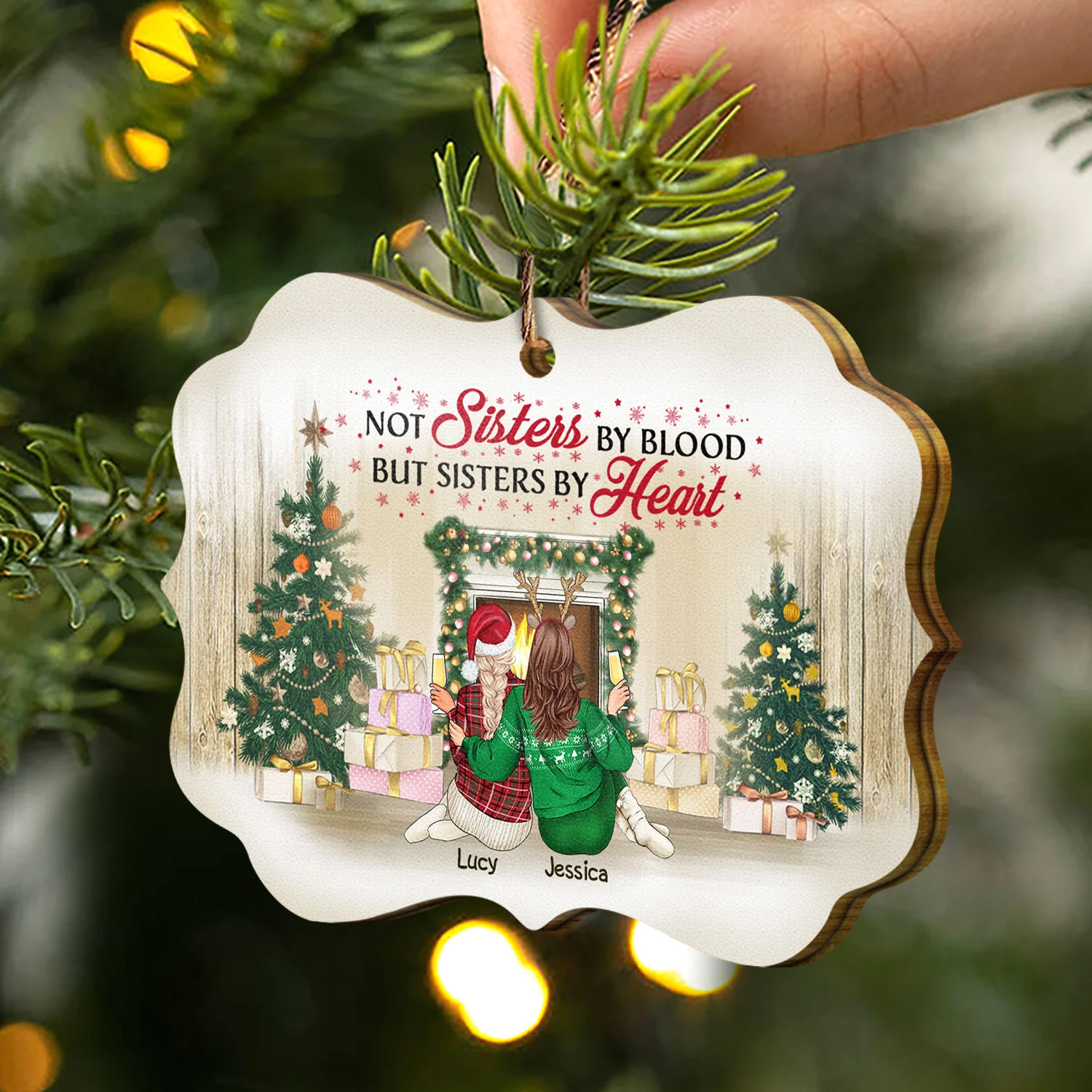 Best Friends Not Sisters By Blood But Heart - Christmas Gift For Bff Personalized Wooden Ornament