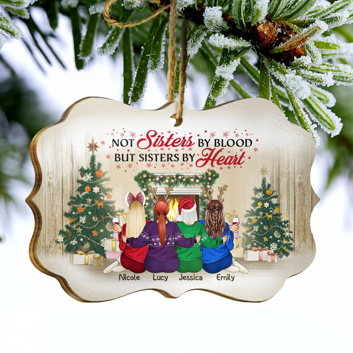 Best Friends Not Sisters By Blood But Heart - Christmas Gift For Bff Personalized Wooden Ornament