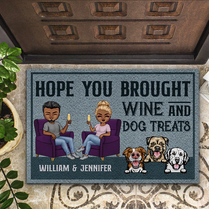 Shineful Doormat Gift For Couple - Hope You Brought Wine And Dog Treats Husband Wife, Personalized Door Mat