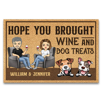 Shineful Doormat Gift For Couple - Hope You Brought Wine And Dog Treats Husband Wife, Personalized Door Mat