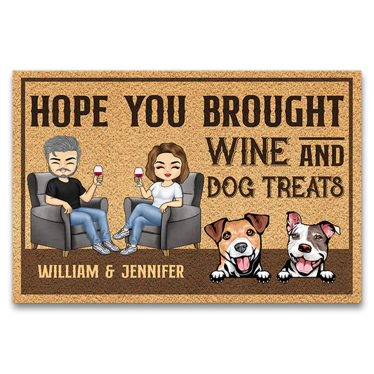 Paillasson brillant en cadeau pour couple - J'espère que vous avez apporté du vin et des friandises pour chien mari femme, paillasson personnalisé