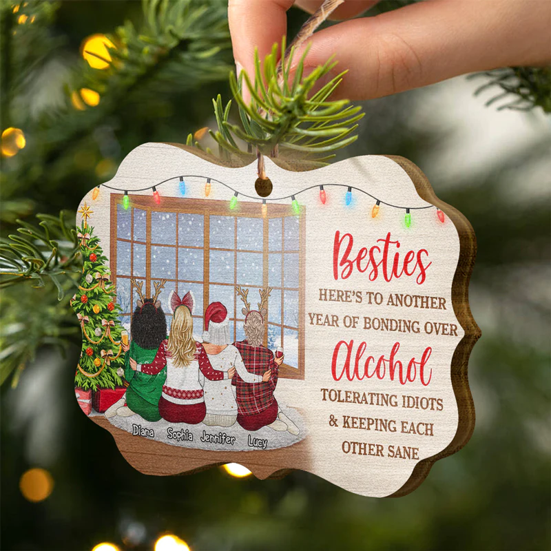 Bestie Keeping Each Other Sane - Bff Christmas Gift Personalized Wooden Ornament