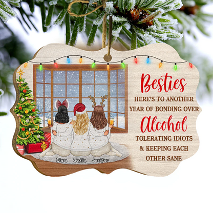 Bestie Keeping Each Other Sane - Bff Christmas Gift Personalized Wooden Ornament