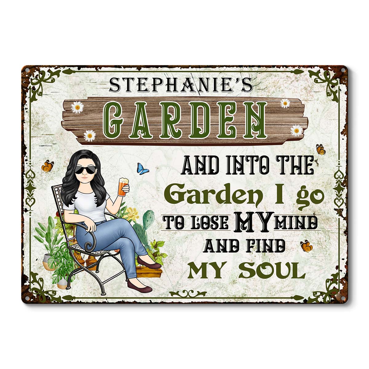 Shineful And Into The Garden I Go Gardening Girl - Gartenschild - Personalisiertes individuelles klassisches 2D-Flachdruck-Metallschild