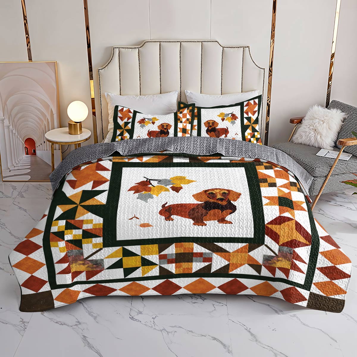 Shineful All Season Quilt 3-Piece Set Autumn Dachshund