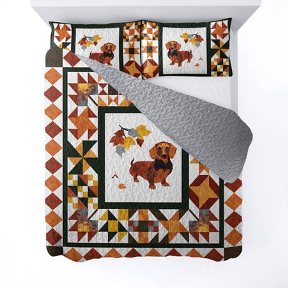 Shineful All Season Quilt 3-Piece Set Autumn Dachshund