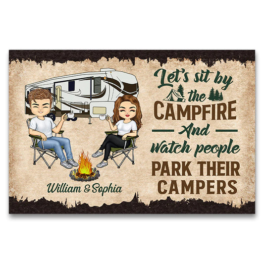 Shineful Doormat Gift For Camping Lovers - Let's Sit By The Campfire Husband Wife Camping, Personalized Door Mat