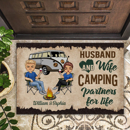 Shineful Doormat Gift For Camping Lovers - Let's Sit By The Campfire Husband Wife Camping, Personalized Door Mat