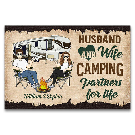 Shineful Doormat Camping Partners For Life Husband Wife Camping Couple - Personalized Door Mat