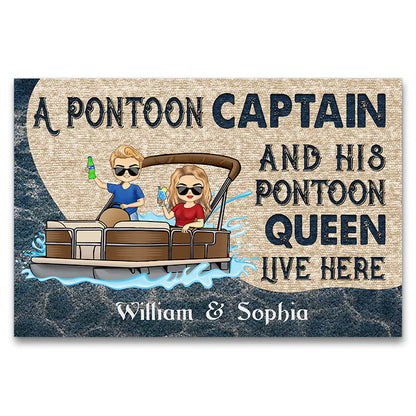 Shineful Doormat Gift For Couple - A Pontoon Captain And His Pontoon Queen Live Here, Personalized Door Mat