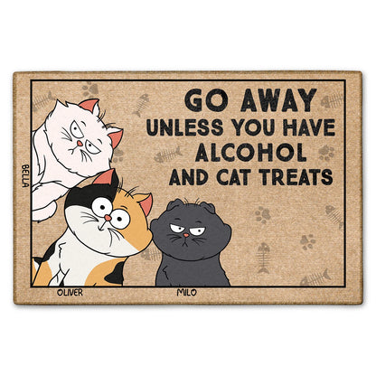 Shineful Doormat Go Away Unless You Have Alcohol And Cat Treats Funny Cartoon Cat Personalized Door Mat